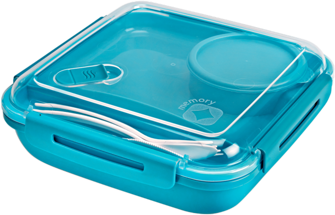 Blue Plastic Tiffin Boxwith Compartmentsand Utensils PNG