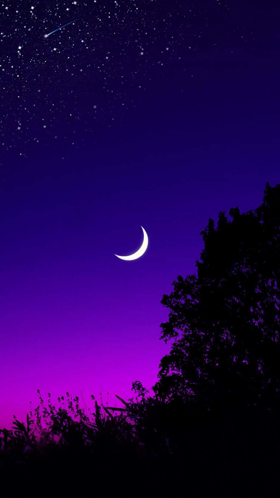 Blue Purple Crescent Night Sky Moon Wallpaper