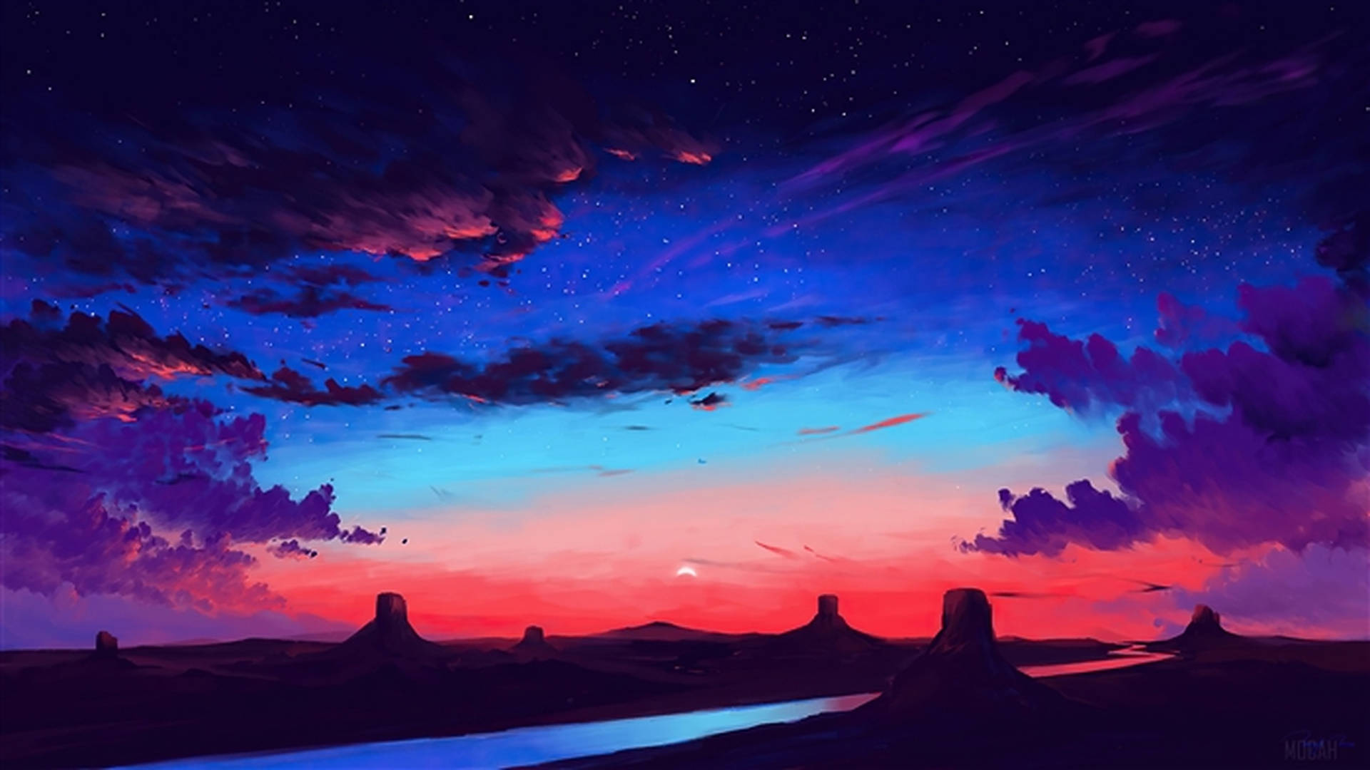 Blue Purple Sunset Sky Art Wallpaper