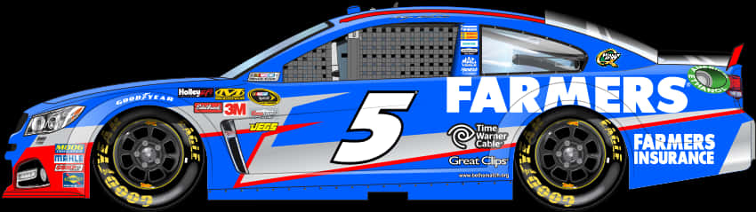 Blue Race Car Number5 Sponsor Decals PNG