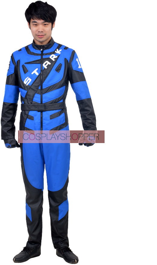Blue Racing Suit Cosplay Man Standing PNG