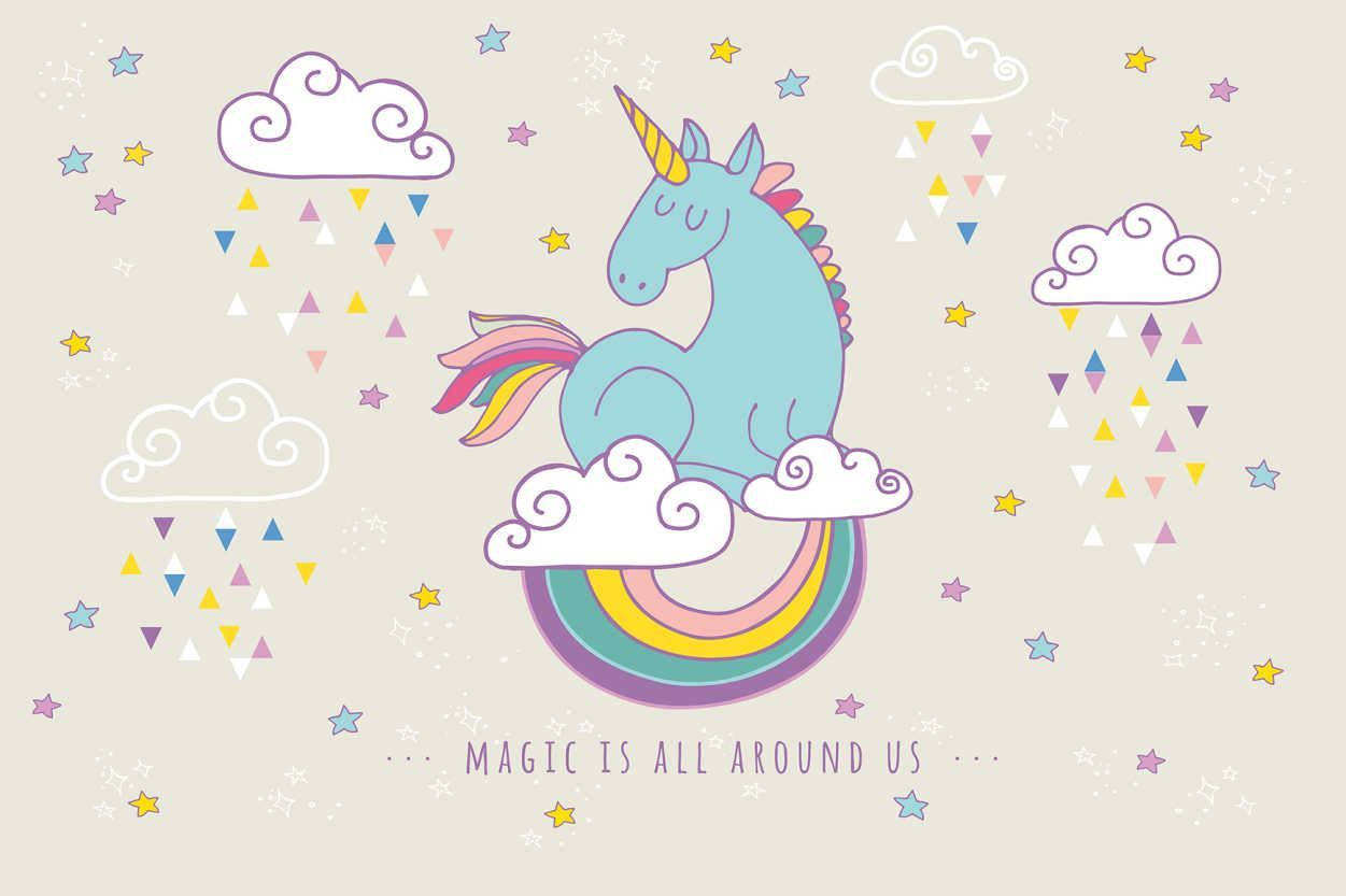 Magical Blue Rainbow Unicorn Wallpaper