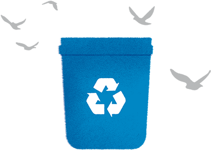 Blue Recycling Bin Birds Flying PNG