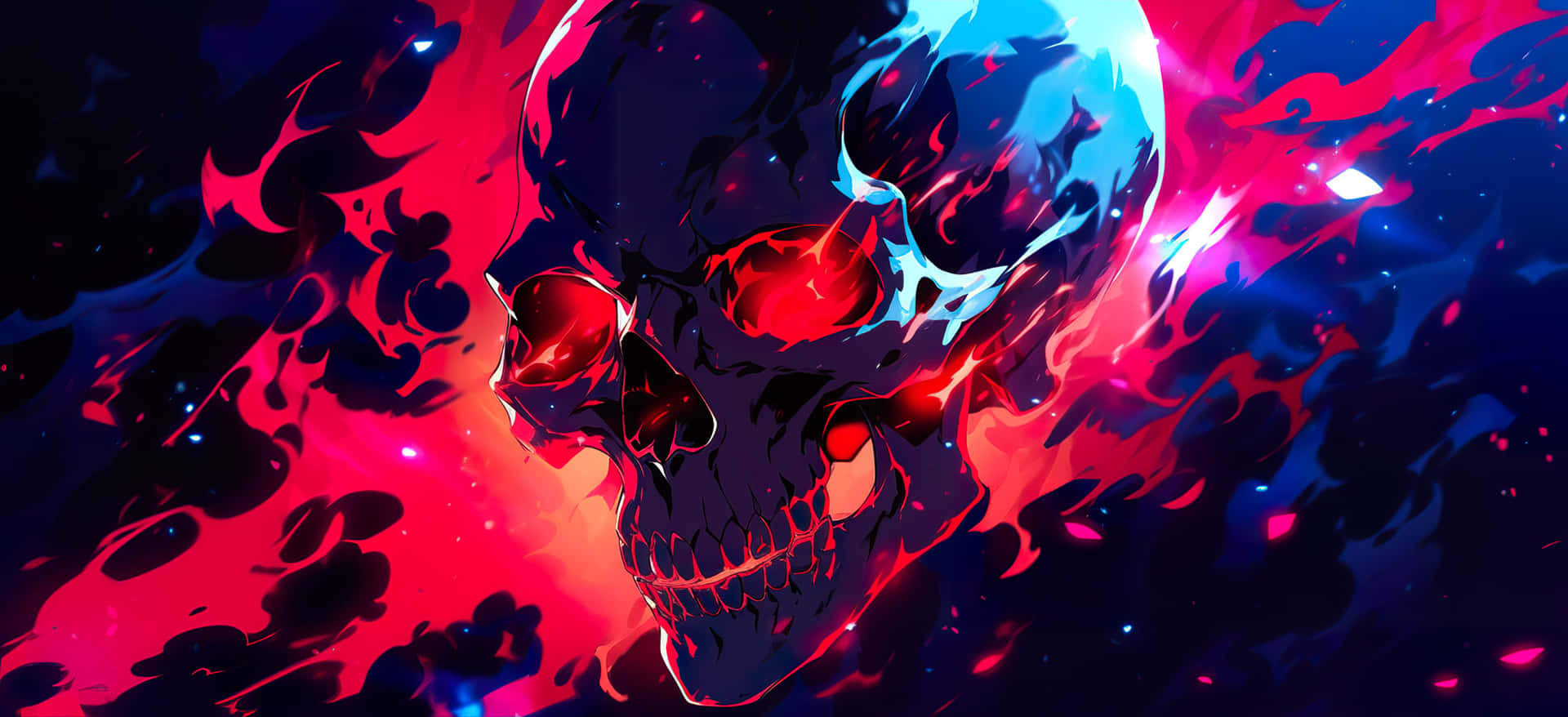 Blue Red Fire Skull Artwork Wallpaper