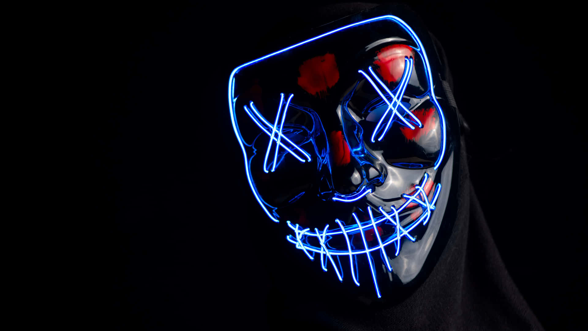 Download Blue Red Neon Skull Mask4 K Wallpaper | Wallpapers.com