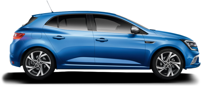 Blue Renault Hatchback Side View PNG