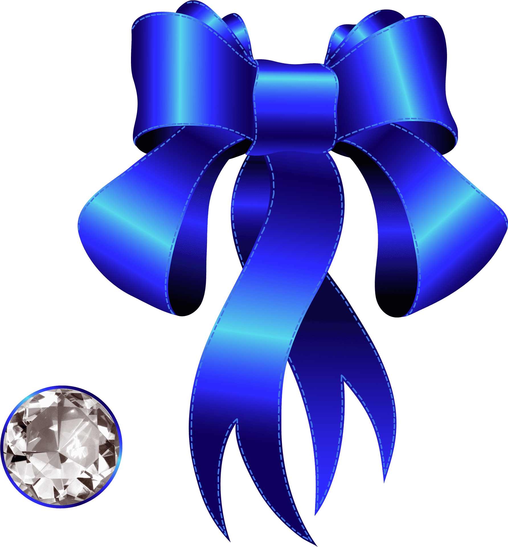 Blue Ribbonand Diamond Illustration PNG