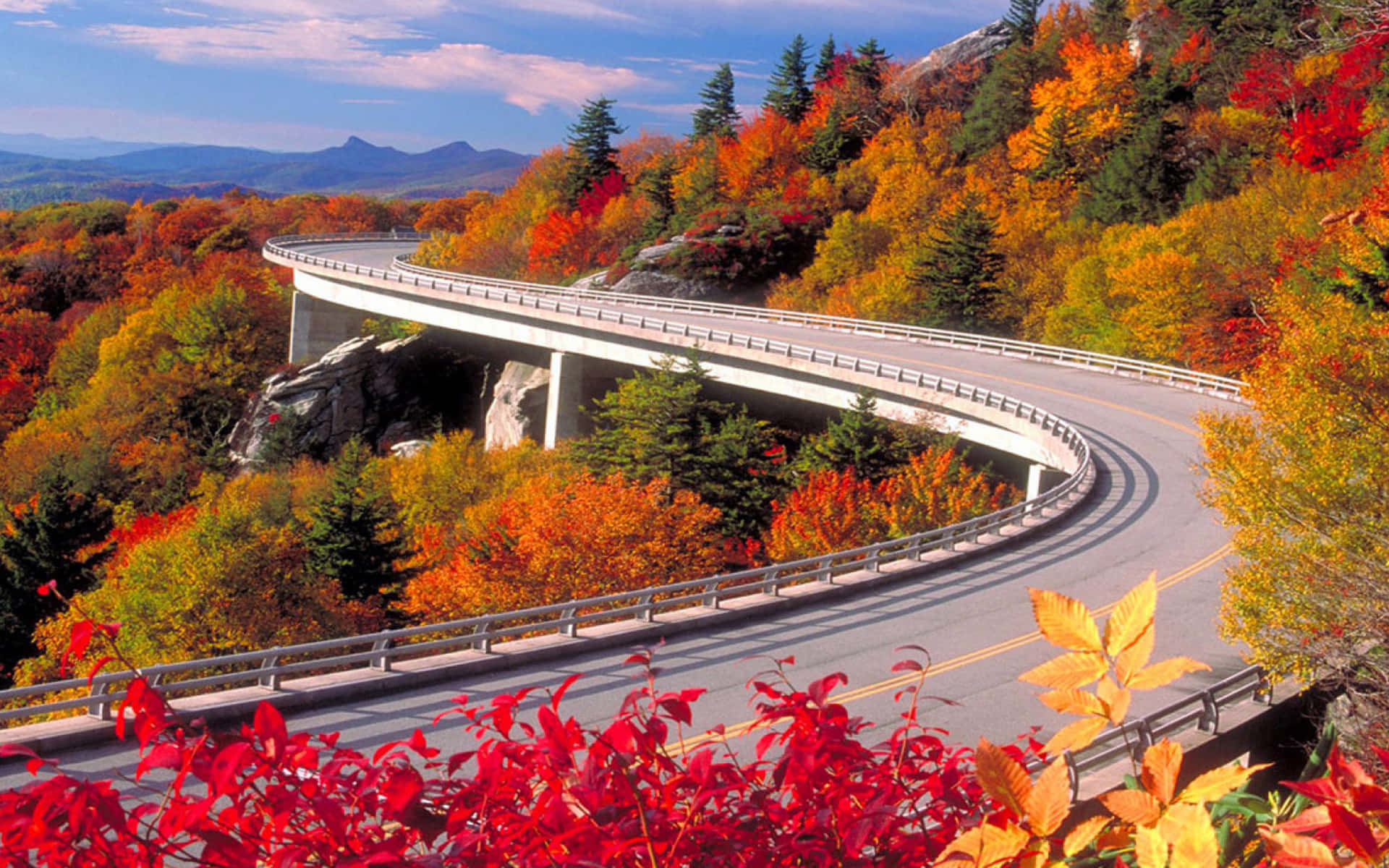 Take in the beautiful autumn views while driving along the Blue Ridge Parkway. Wallpaper