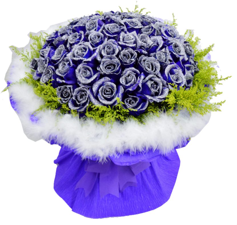 Blue Rose Bouquetwith Feathers PNG