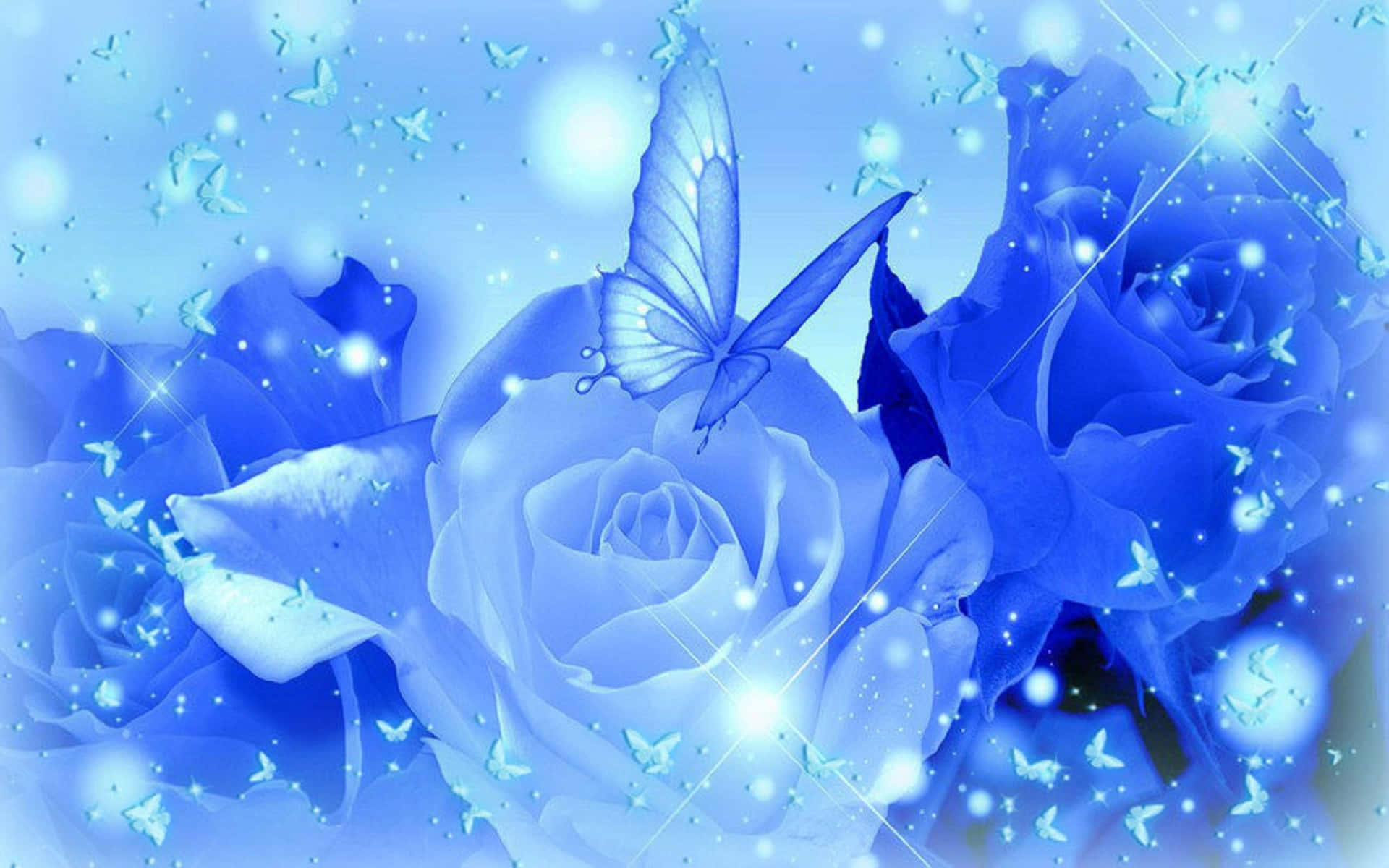 Blå roser og sommerfuglemønster Wallpaper