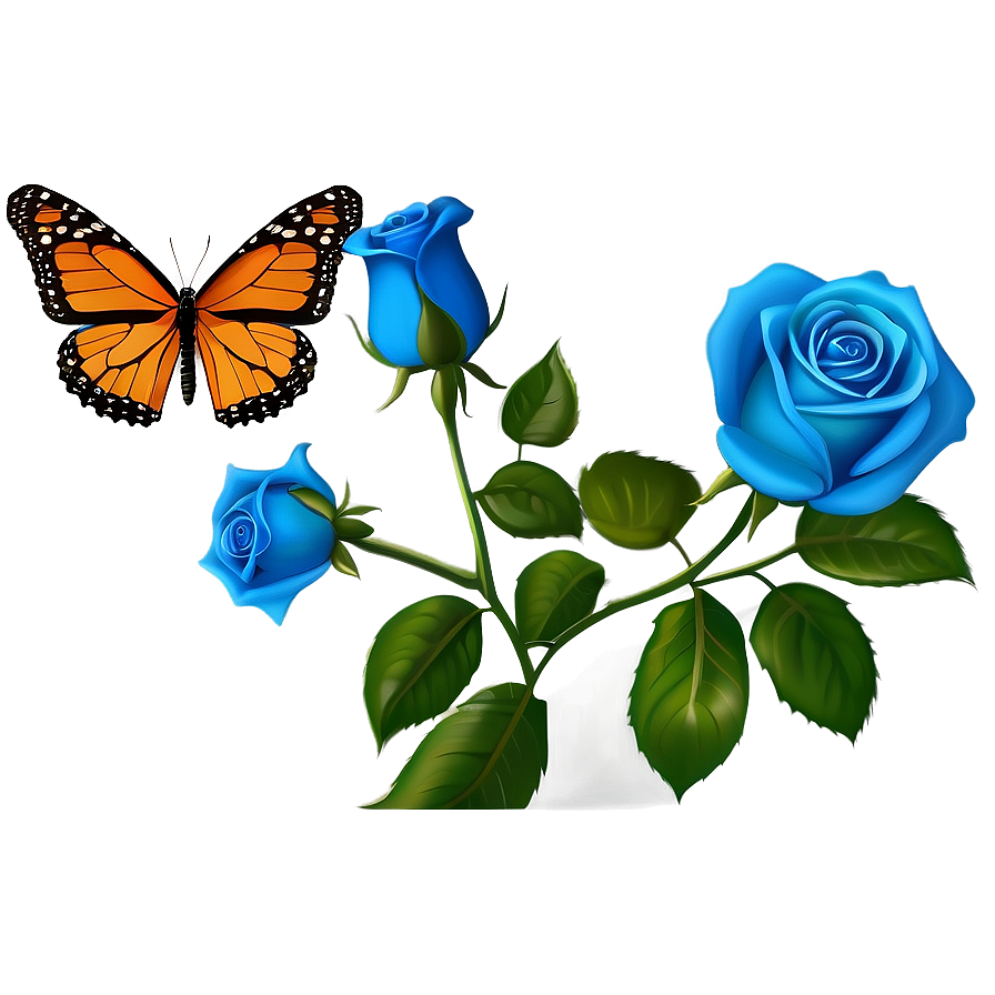 Blue Rose With Butterfly Png Bkt PNG