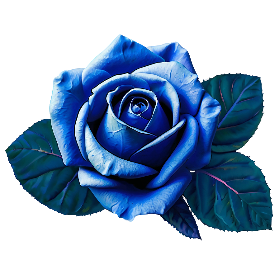 Download Blue Rose With Leaves Png Cmk82 | Wallpapers.com