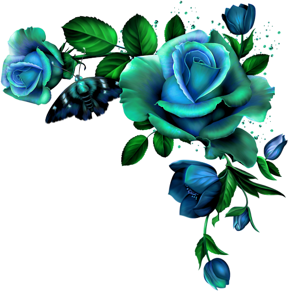 Blue Roseand Butterfly Artwork PNG