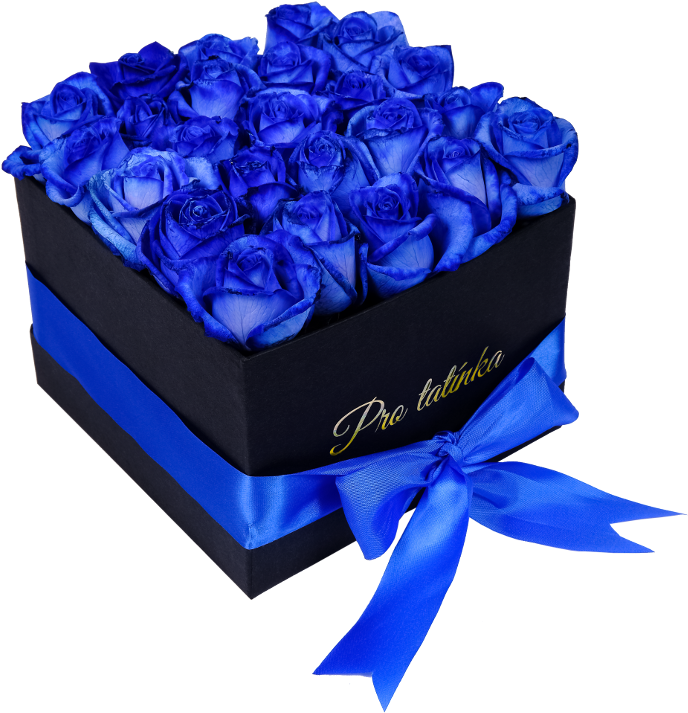 Blue Rosesin Black Gift Boxwith Satin Ribbon PNG