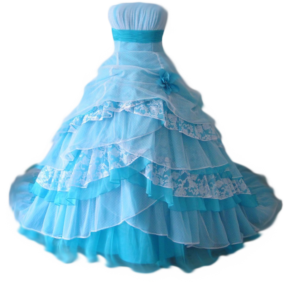 Blue Ruffled Quinceanera Dress PNG