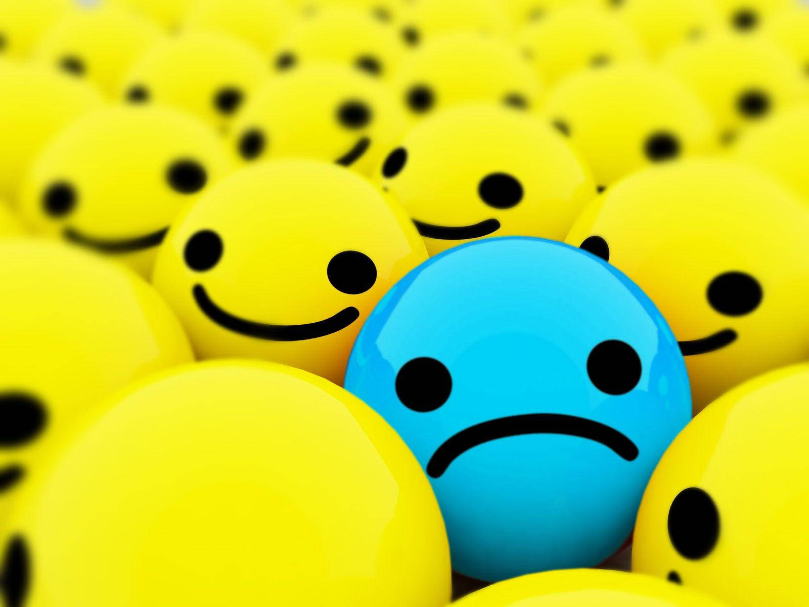 Blue Sad Emoji Among Smileys