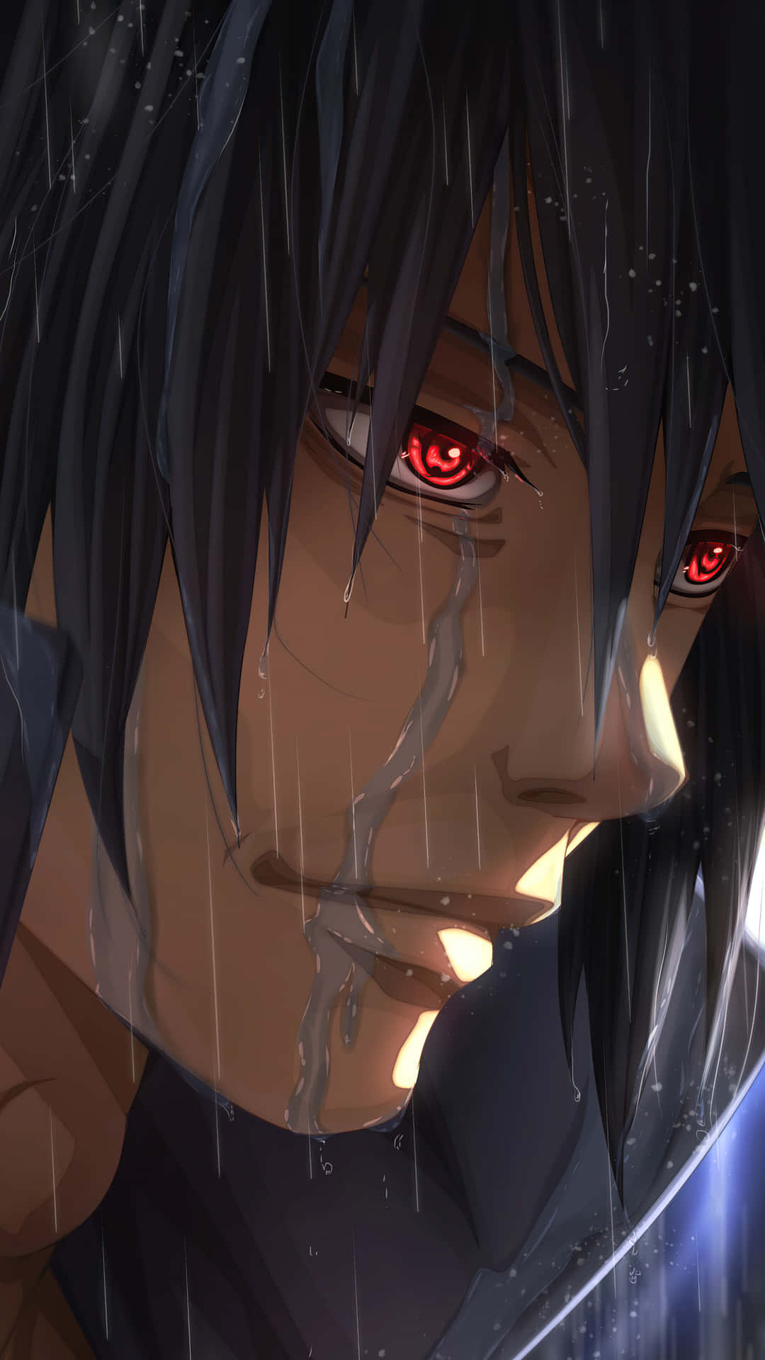 En karakter med røde øjne i regnen Wallpaper