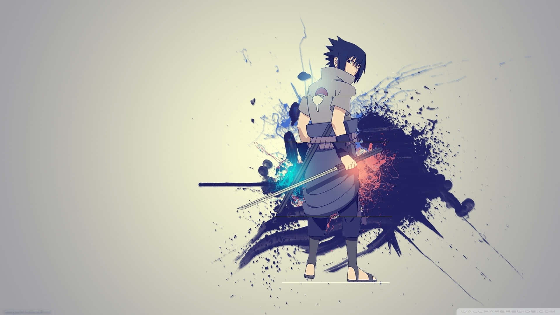 Sasuke frembringer magten fra den blå chakra og slipper en ødelæggende angreb løs. Wallpaper