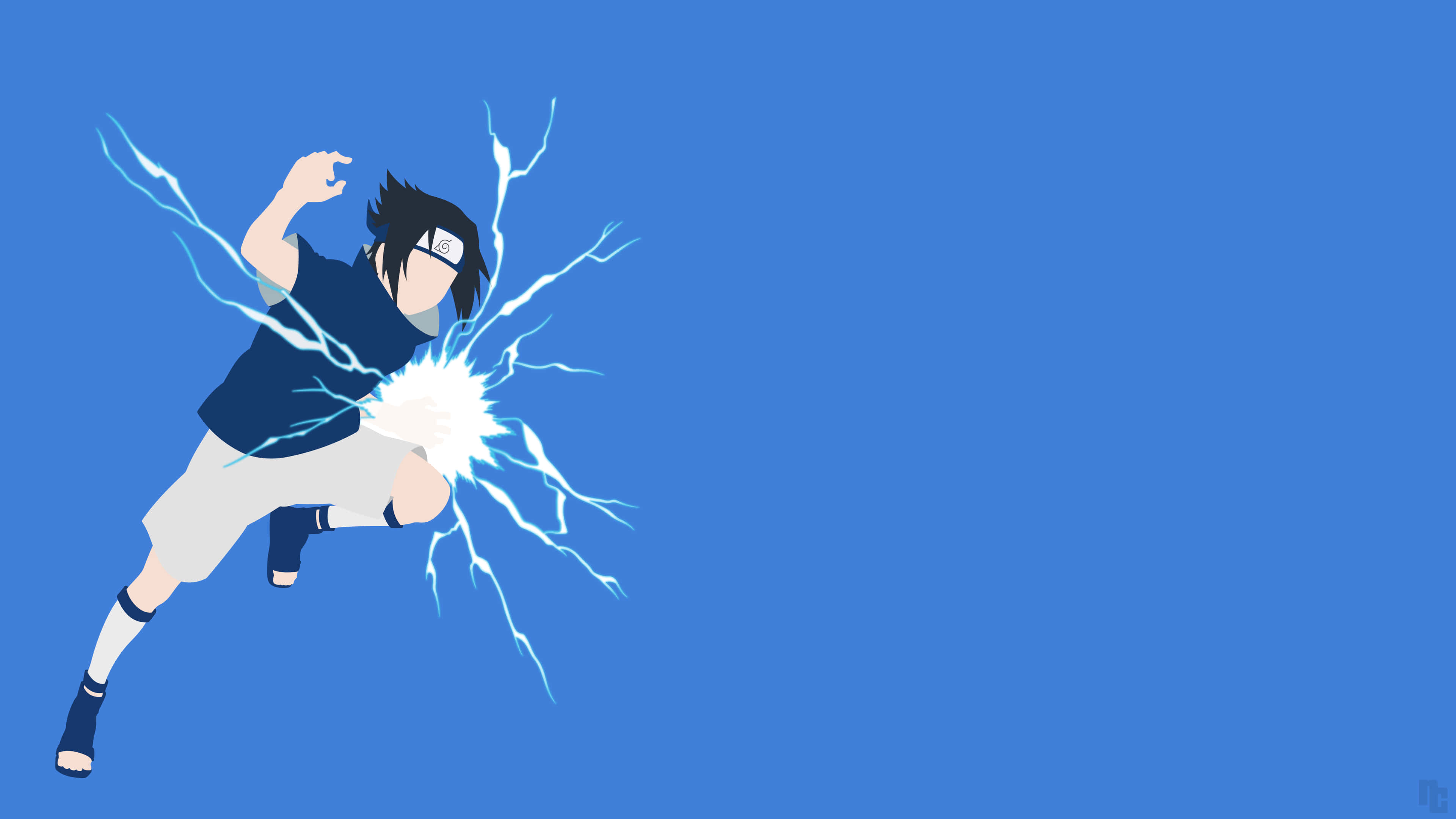 Sasuke Lightning On Blue Background Art Wallpaper