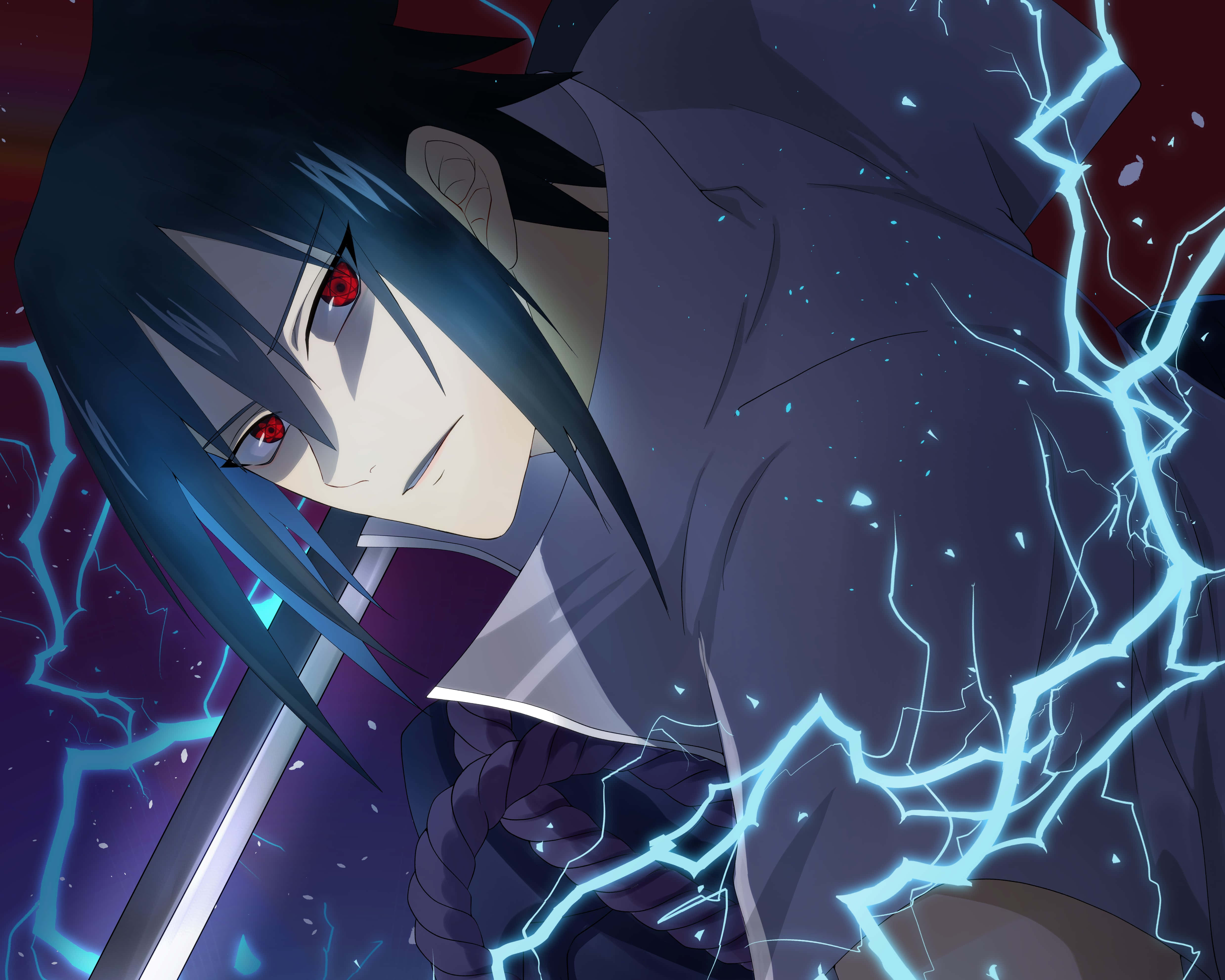 A Character With Blue Hair And Lightning Wallpaper
