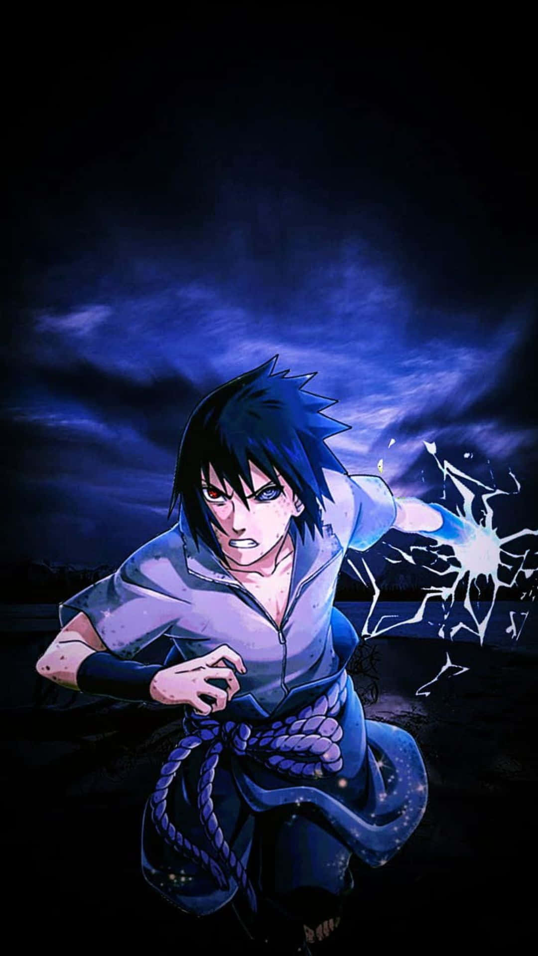 Sasukecon Cabello Azul Corriendo En La Oscuridad. Fondo de pantalla
