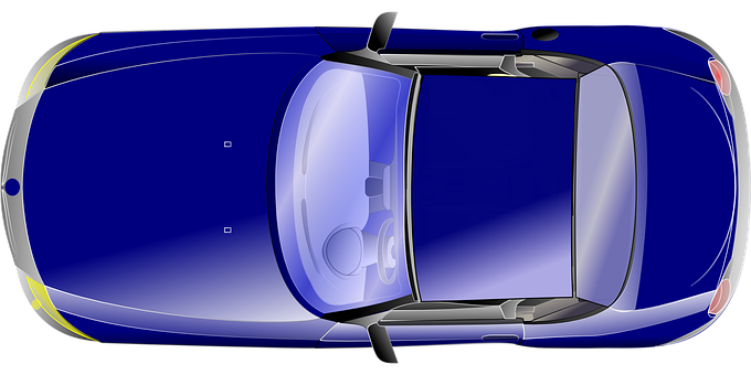 Blue Sedan Top View Vector PNG