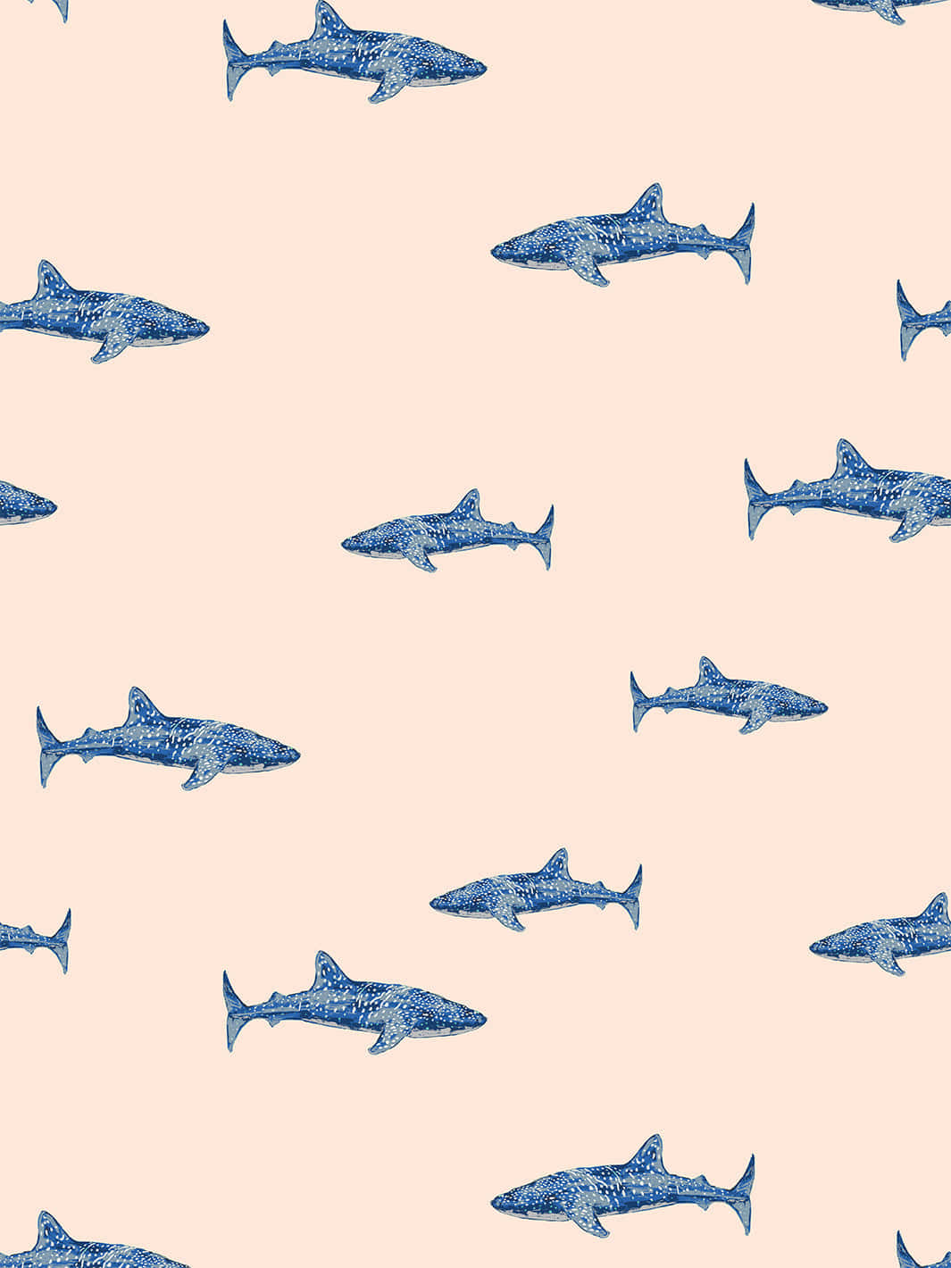 Blue Shark Pattern Peach Background Wallpaper