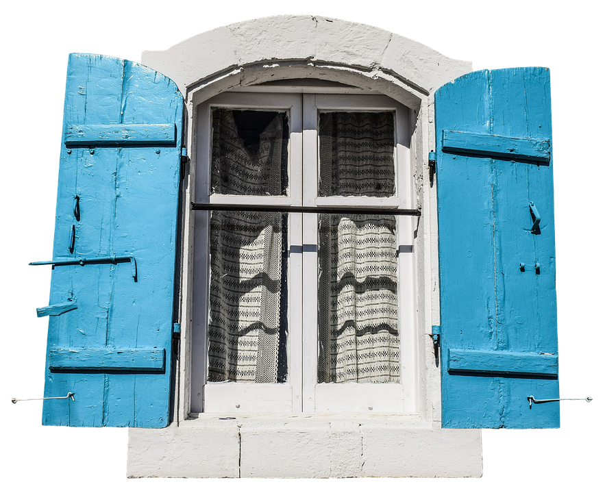 Download Blue Shutters White Wall Window | Wallpapers.com