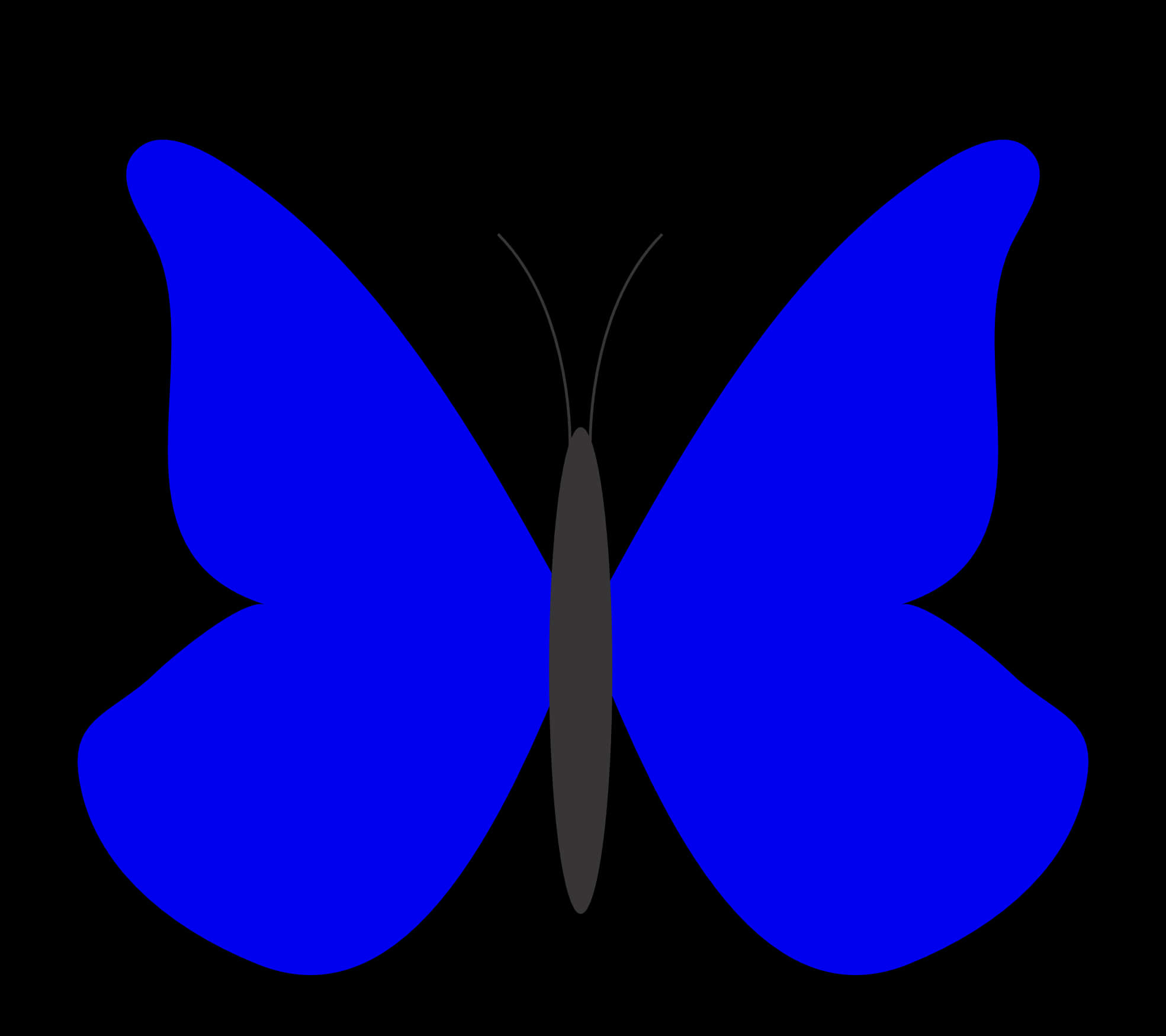 Blue Silhouette Butterflyon Black Background.png PNG
