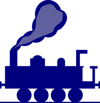 Blue Silhouette Steam Train Graphic PNG