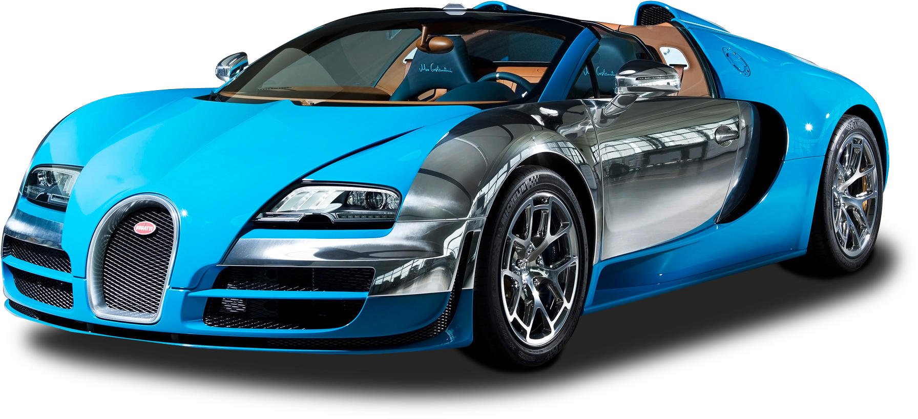 Blue Silver Bugatti Veyron Side View PNG