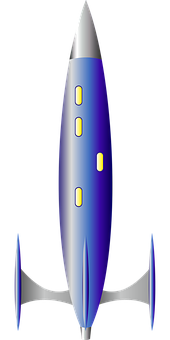 Blue Silver Retro Rocket Illustration PNG