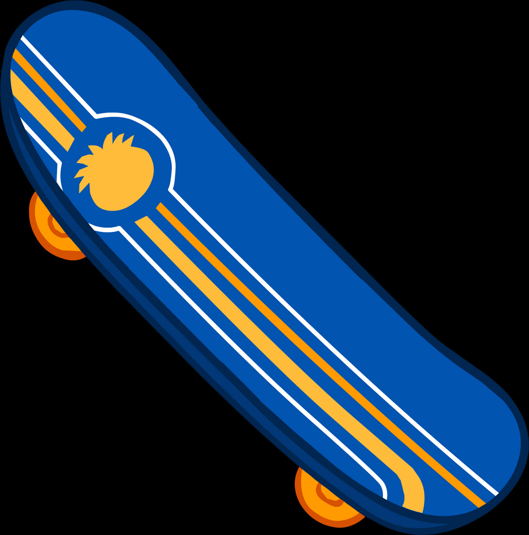 Blue Skateboard Orange Wheels Vector PNG