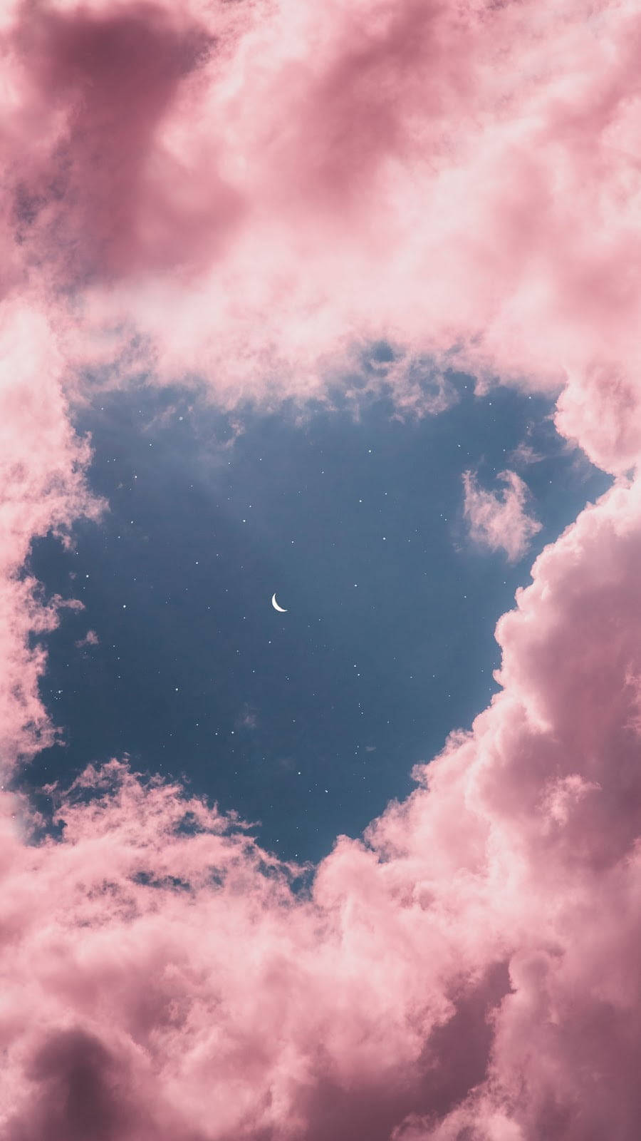 Blue Sky Pink Clouds Crescent Moon Wallpaper