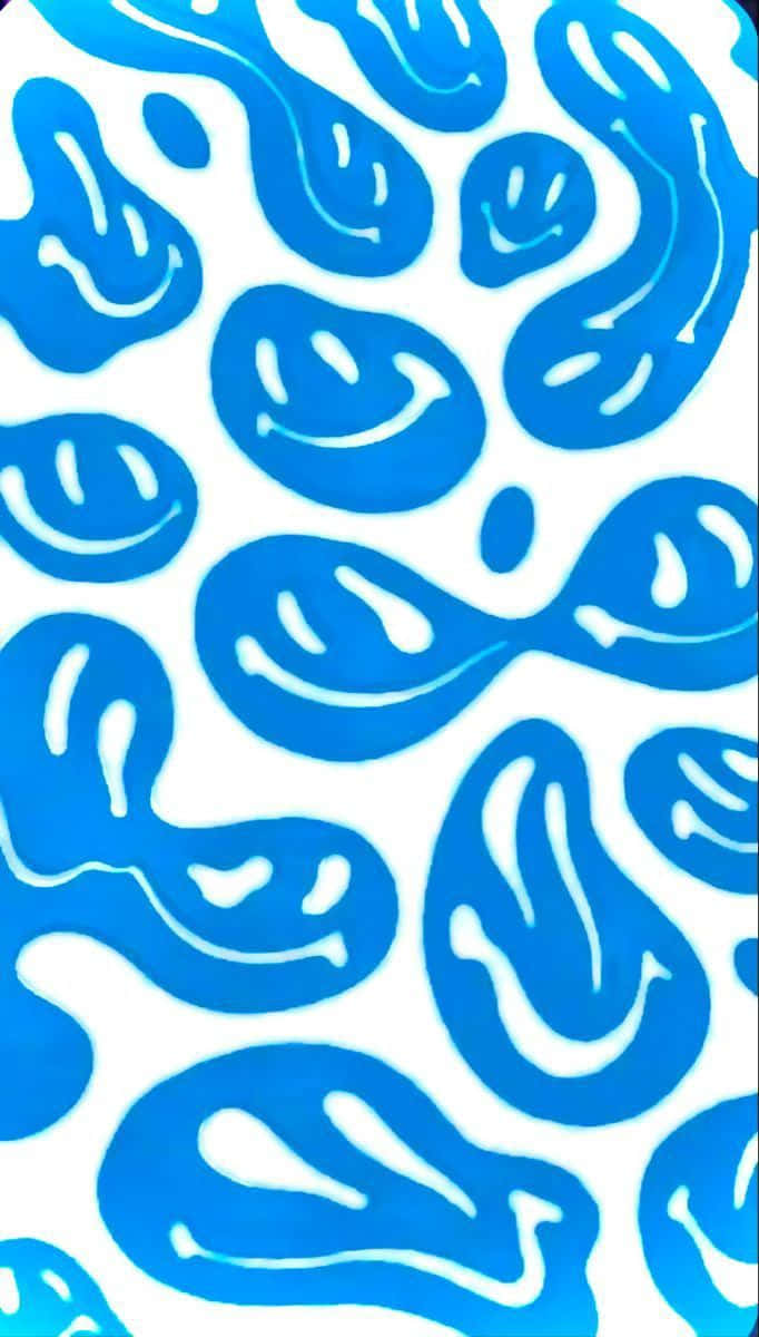 Blue Smiley Face Pattern Preppy Style Wallpaper