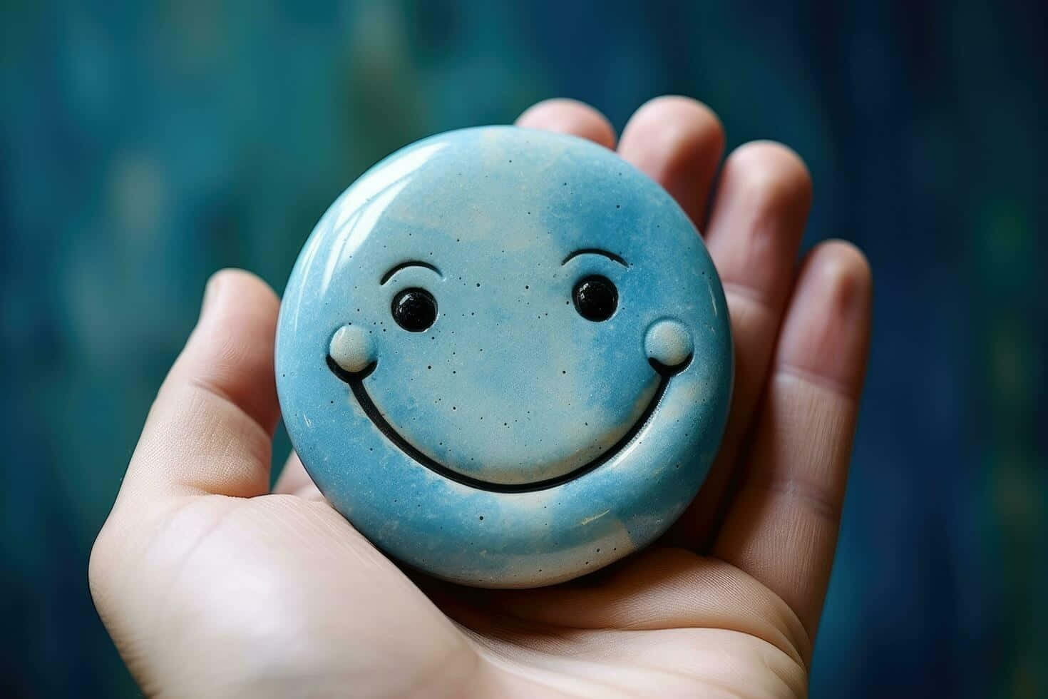 Blue Smiley Face Stonein Hand Wallpaper