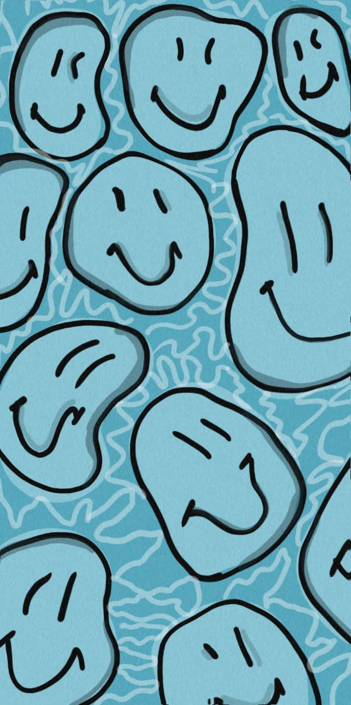 Blue Smiley Faces Pattern Wallpaper