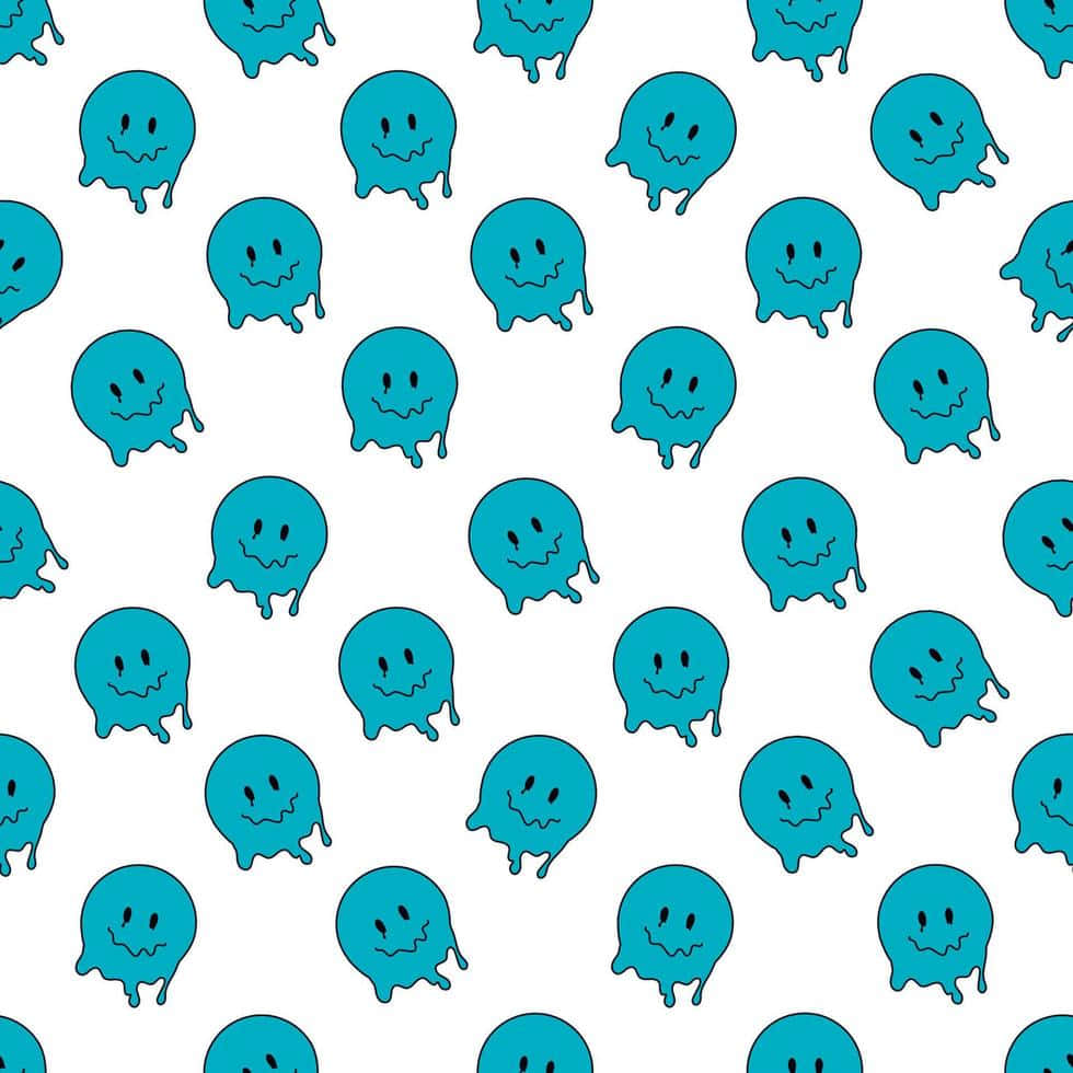 Blue Smiling Ghosts Pattern Wallpaper