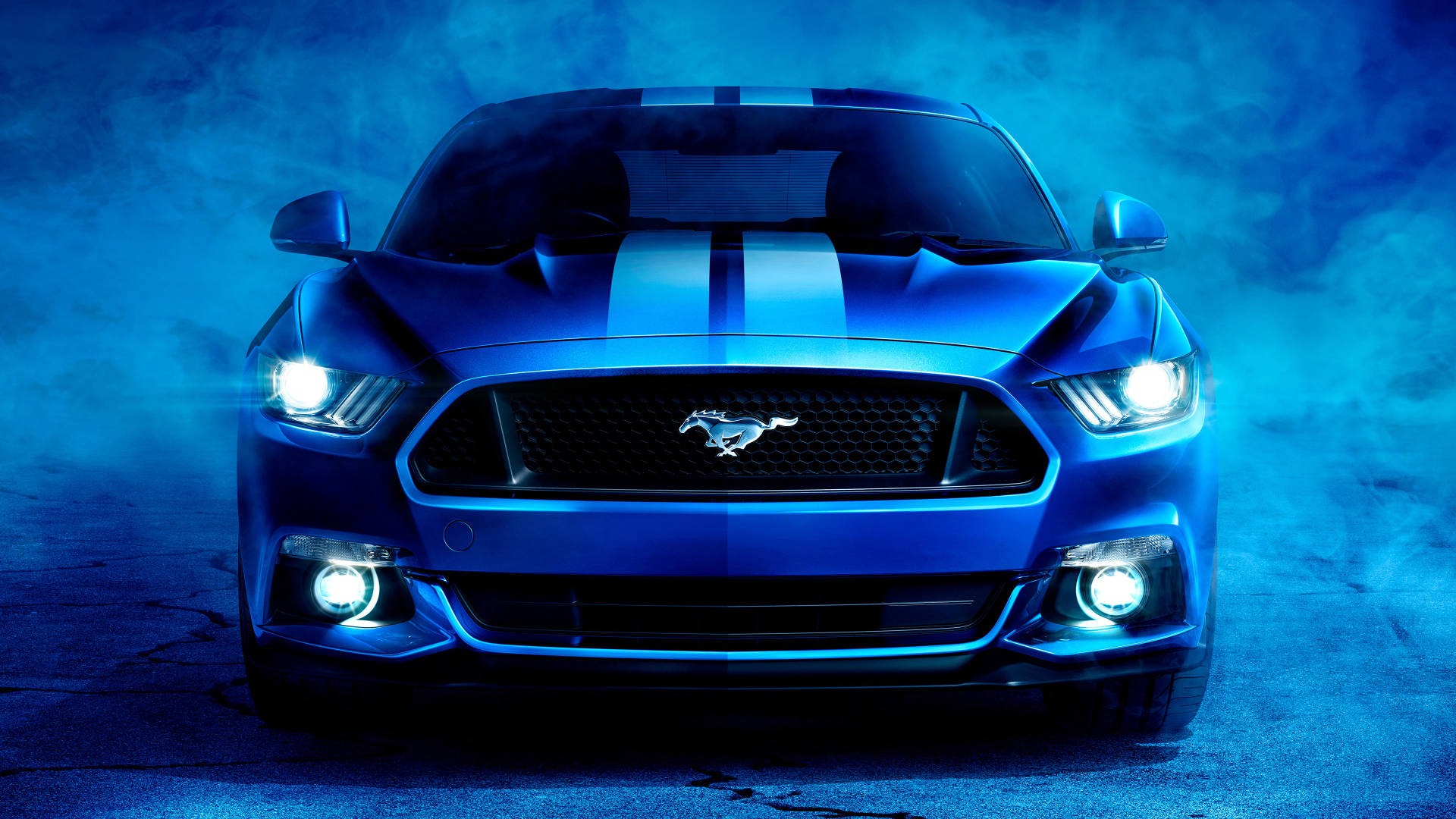 Blue Smoke Surrounding Ford Mustang HD Wallpaper