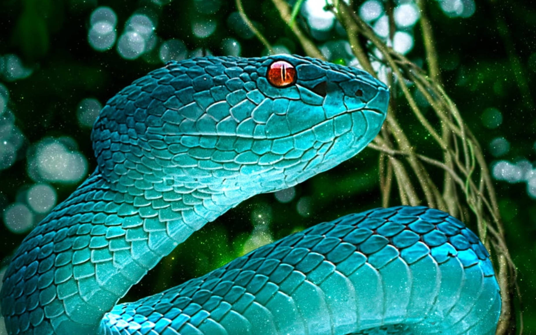 Blue Snake With Red Eyes 3d Animation Picture
