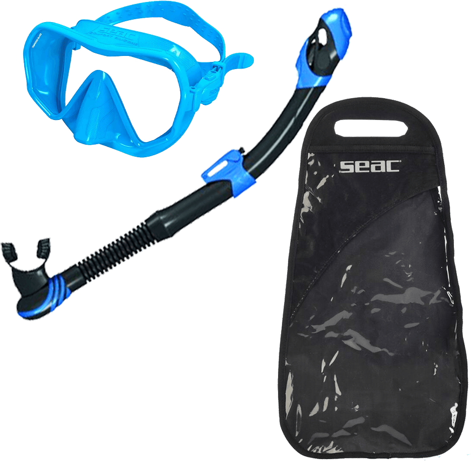 Blue Snorkeling Gearand Black Bag PNG