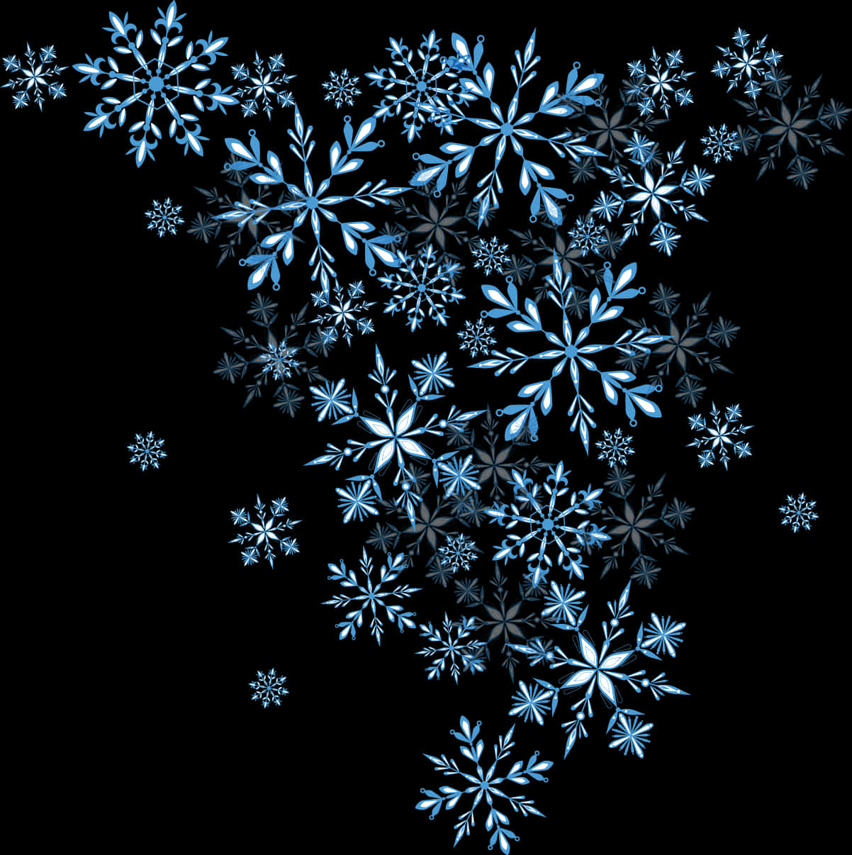 Blue Snowflakeson Black Background PNG