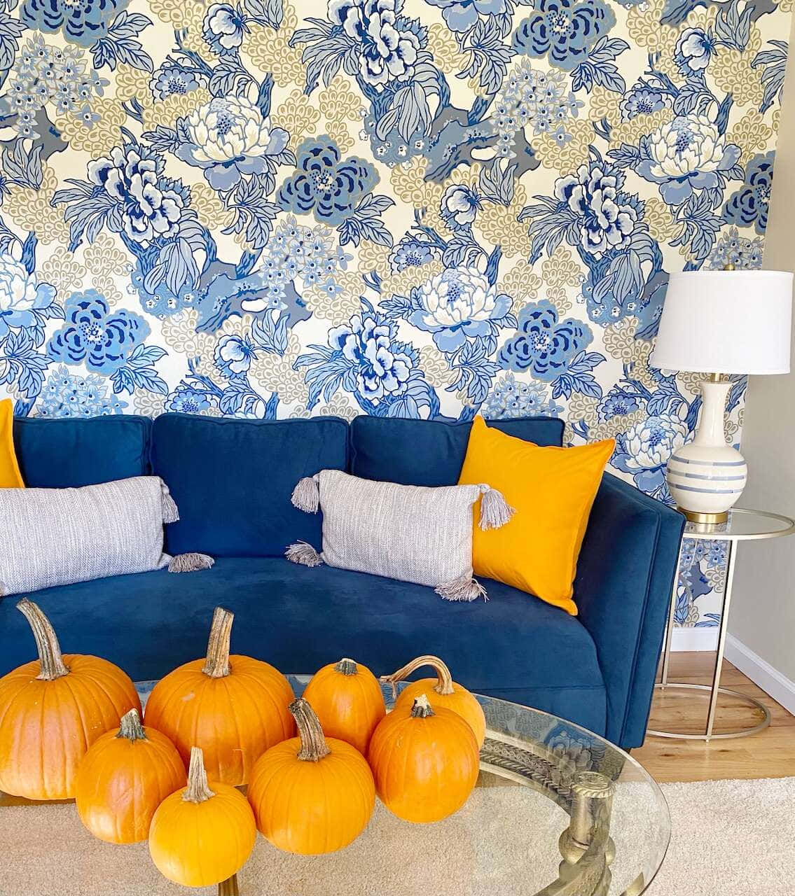 Blue Sofa Autumn Decor Wallpaper