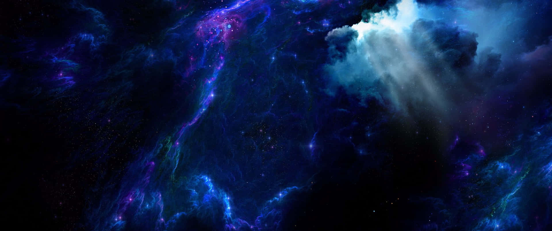 A Blue And Purple Space With Clouds And Stars