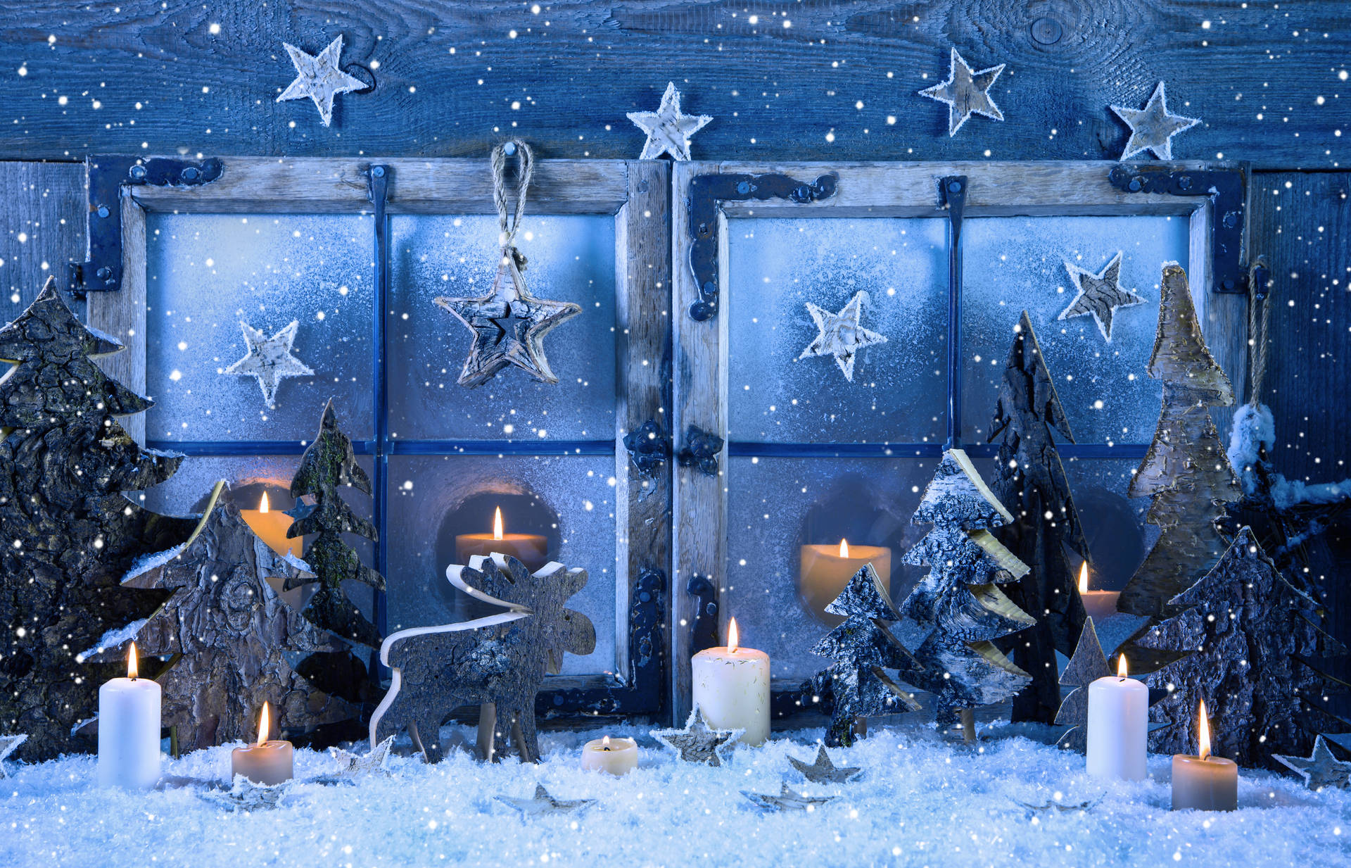 Blå Glitrende Dekoration Jul Ferie Skrivebord Wallpaper