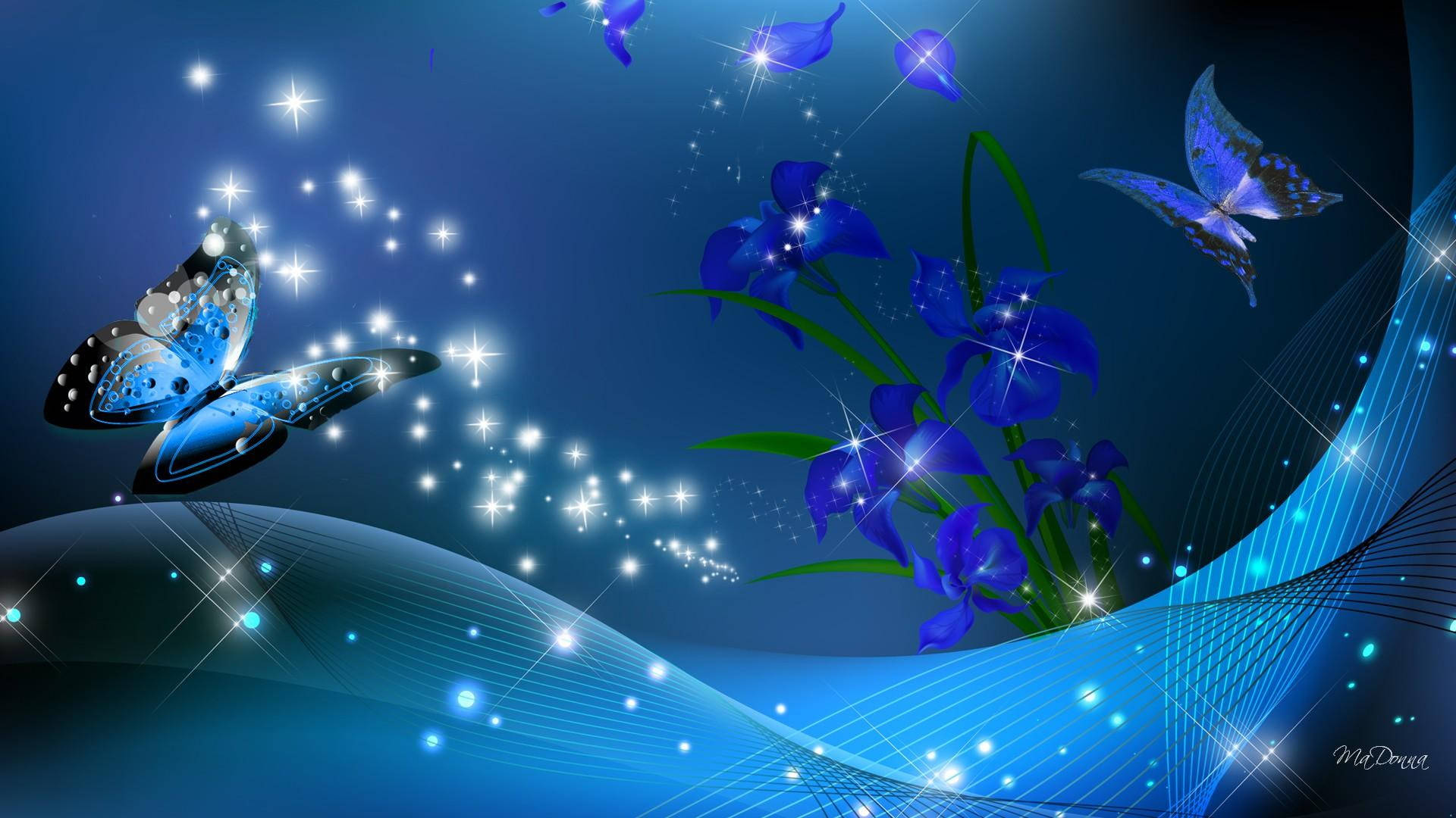 Blue Sparkly Night Butterfly Wallpaper