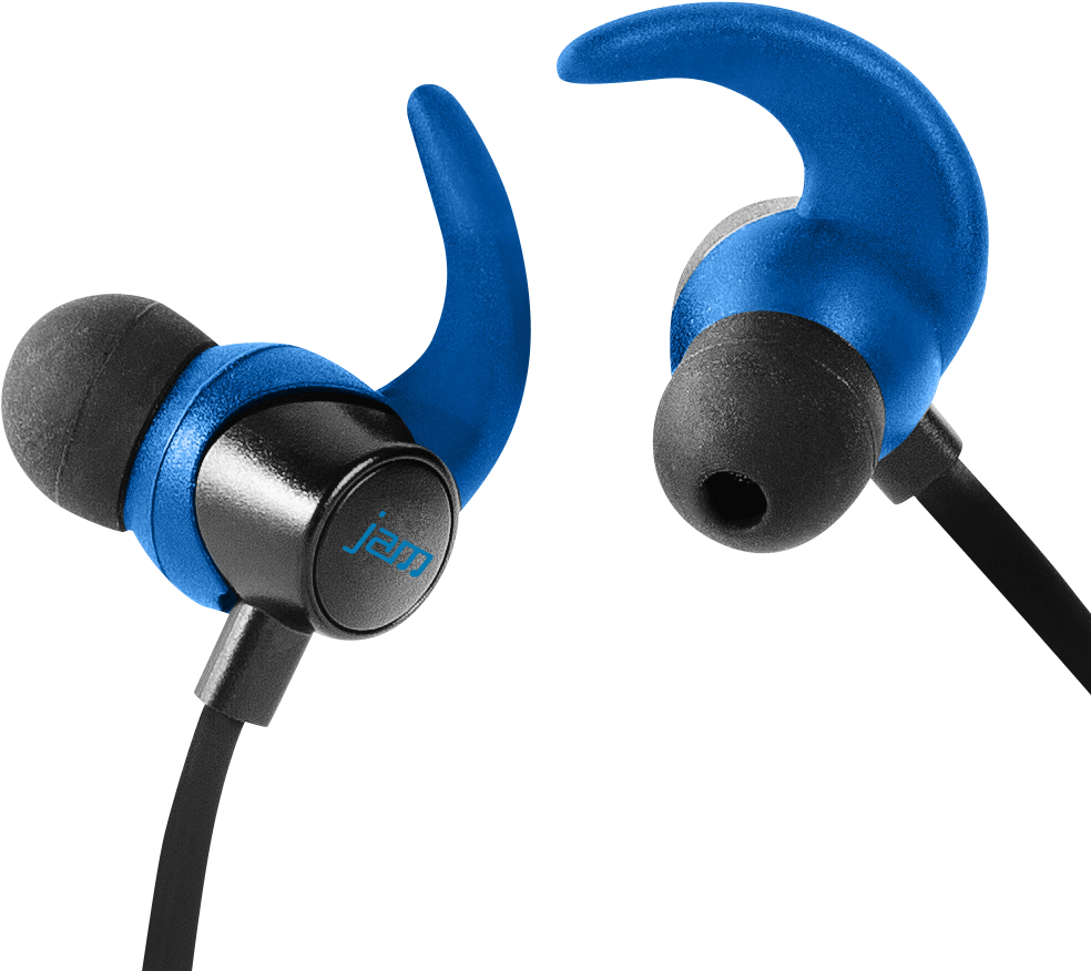 Download Blue Sport Earbudswith Ear Hooks | Wallpapers.com