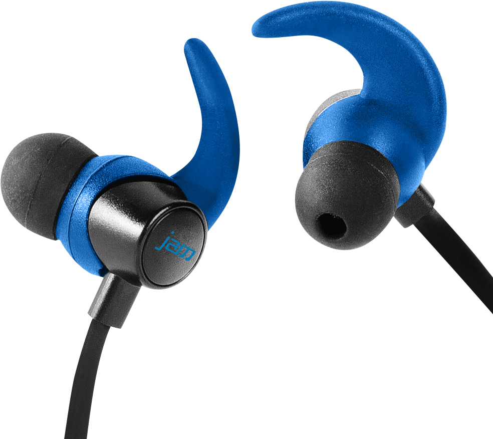 Blue Sport Earbudswith Ear Hooks PNG