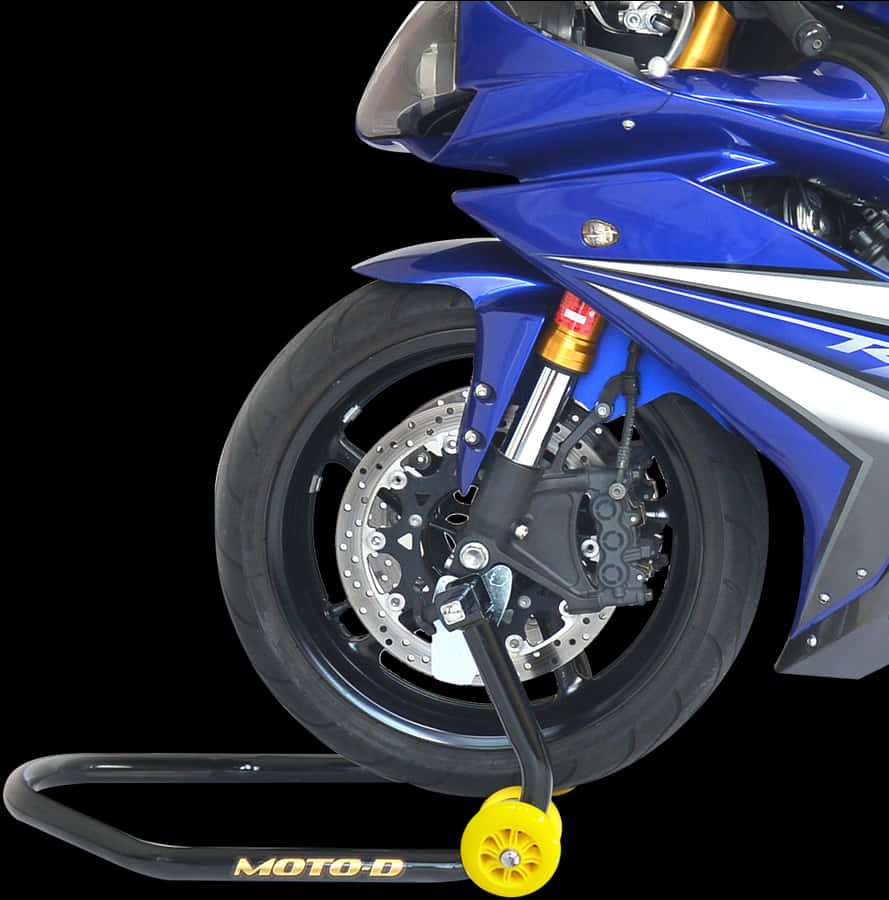 Blue Sport Motorcycle Front Wheeland Suspension PNG