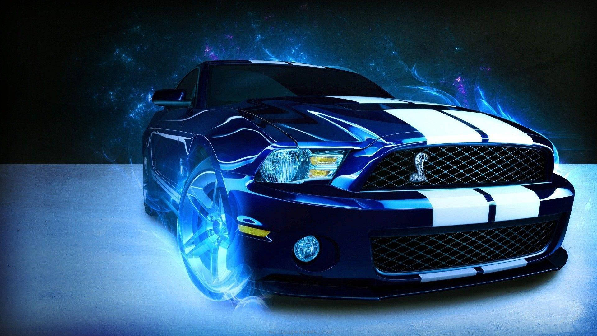 Blå Sportsvogn Ford Mustang Shelby 24 Wallpaper
